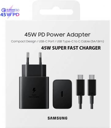 Samsung 45 W PD Adapter 5 A Mobile Samsung 45W USB-C Super Charger for Samsung Galaxy all type C model Charger with Detachable Cable (Black, Cable Included)-CHARGER ADAPTER-dealsplant