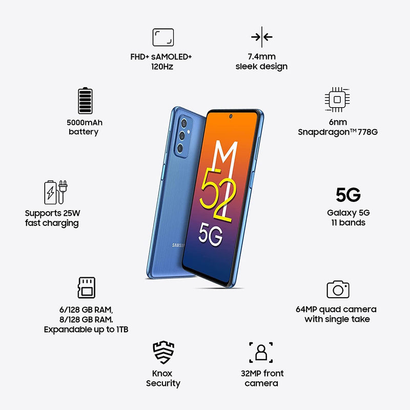 Samsung Galaxy M52 5G ( 6GB RAM+128GB Storage)-Mobile Phones-dealsplant