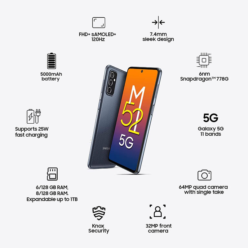 Samsung Galaxy M52 5G ( 6GB RAM+128GB Storage)-Mobile Phones-dealsplant