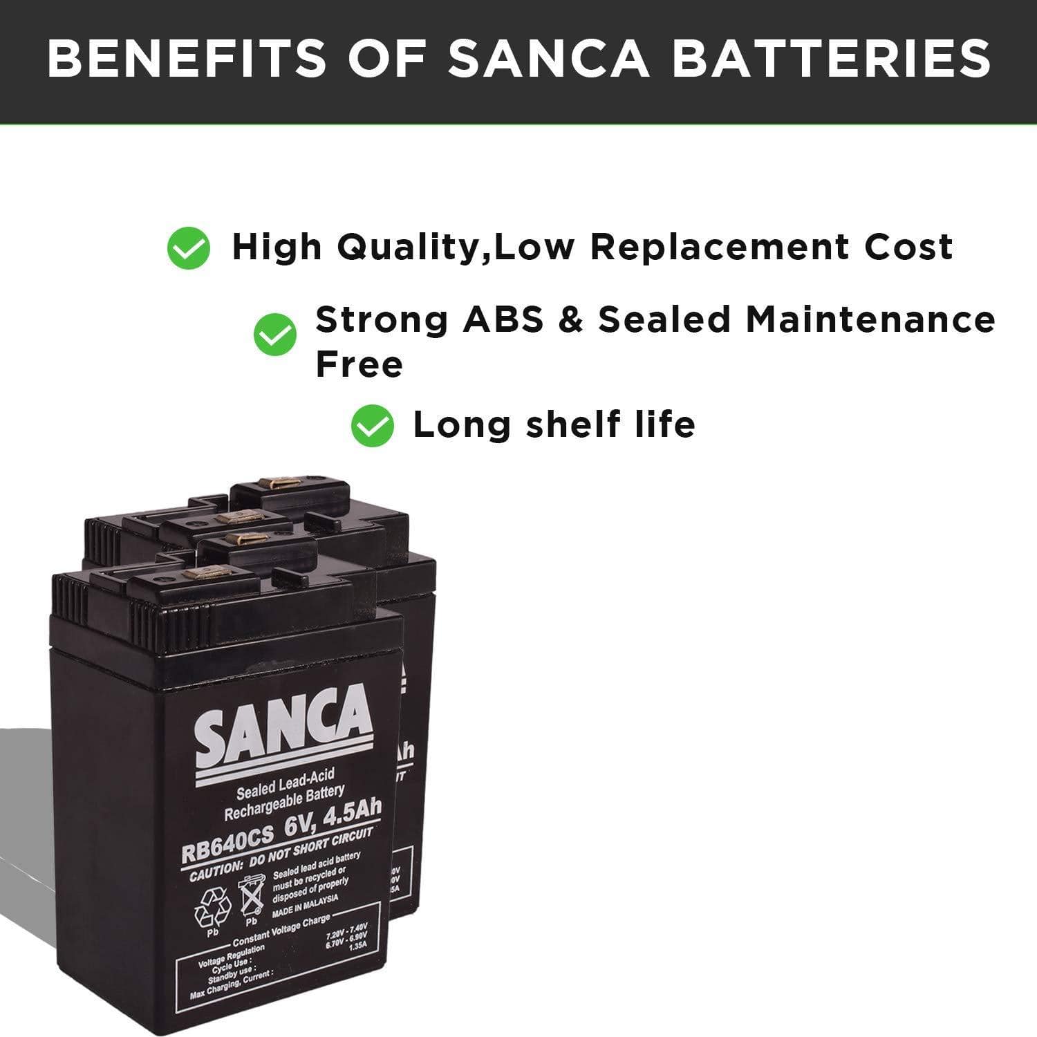 SANCA 6V 4.5Ah maintenance Free Rechargeable Battery (Push type terminals)-Rechargeable Batteries-dealsplant