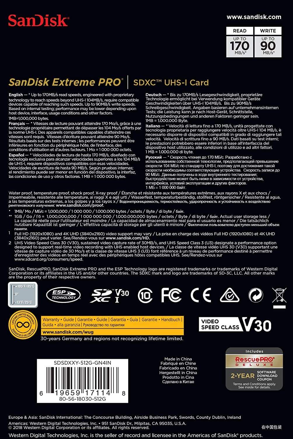 SanDisk Extreme Pro 512 GB Memory card SDSDXXY-512GB-GN4IN