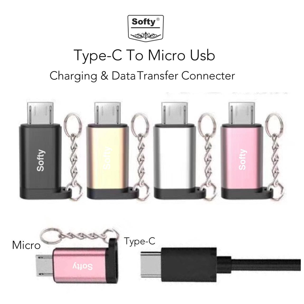 Softy premium quality Type-C to V8 Micro charging connector-Connectors-dealsplant