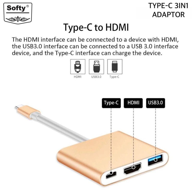 Softy premium quality Type-C 3in1 hub ( hdmi, usb, type-c )-Type-C HUB-dealsplant
