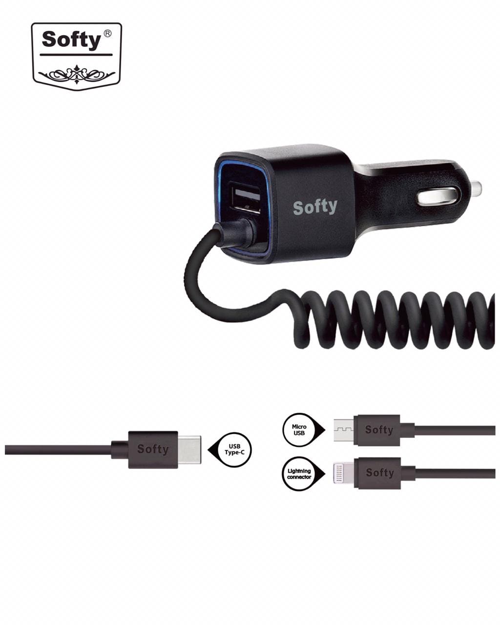 Softy premium quality 3in1 car charger with wire 3.1-Amp-USB CAR CHARGERS-dealsplant