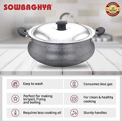 SOWBAGHYA Aluminium Biriyani Pot With Lid, 3 L (Black)-Home & Kitchen Appliances-dealsplant