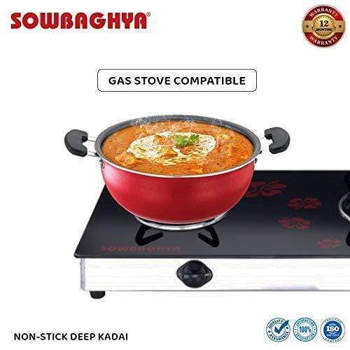SOWBAGHYA Aluminium Non Stick Deep Kadai with Stainless Steel Lid (2 L, Grey and Black)-Home & Kitchen Appliances-dealsplant
