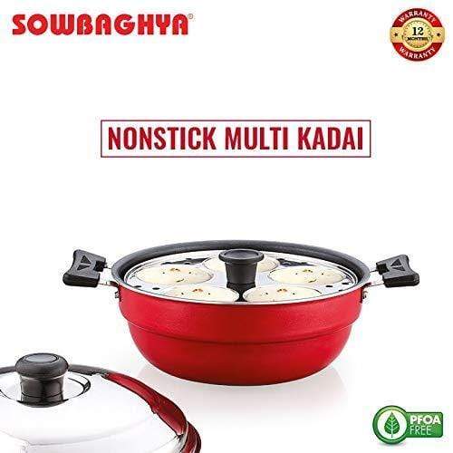 Sowbaghya Non Stick Induction Base Multi Kadai (2 Idly Plates + 1 Steamer Plate)-Home & Kitchen Appliances-dealsplant