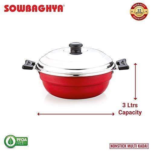 Sowbaghya Non Stick Induction Base Multi Kadai (2 Idly Plates + 1 Steamer Plate)-Home & Kitchen Appliances-dealsplant