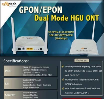 Syrotech SY-GPON-1110 WDONT GPON ONU Wireless Router Optical Network Unit (1GE+1FE+1POTS+WiFi)-Router & Networking-dealsplant