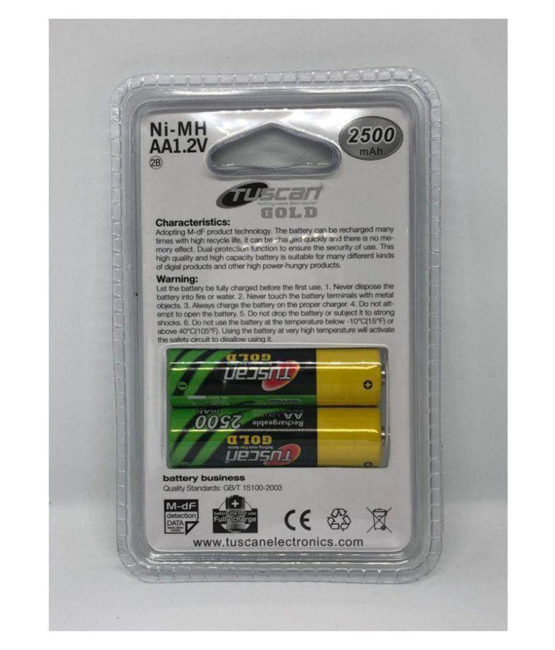 Tuscan Gold AA Ni-MH 1.2V 2500mAh Rechargeable Battery (2 pcs)-Rechargeable Batteries-dealsplant