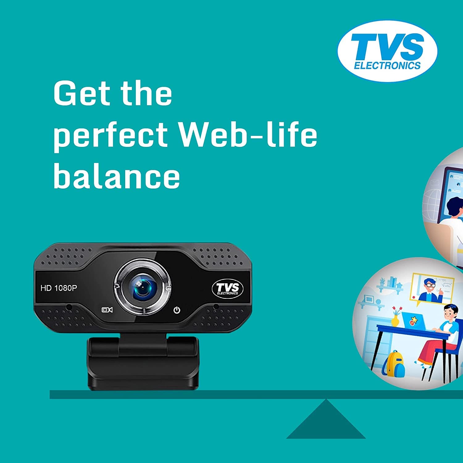 TVS Electronics Webcam WC 103 Plus Built-in Digital mic for HQ Sound | Light Compensation | 1080p HD Video Calling | Video @ 30 FPS | Wide Angle Lens-Web Camera-dealsplant